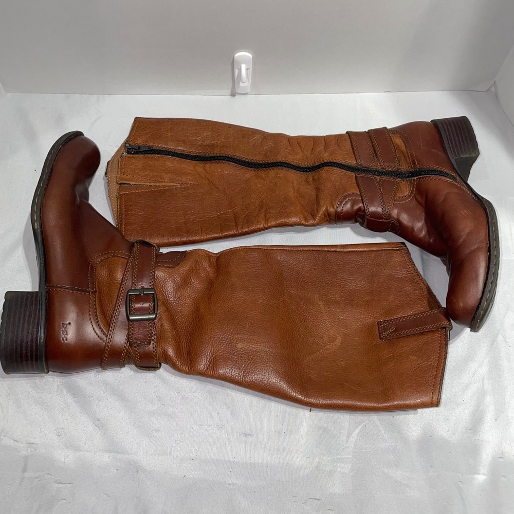 B.O.C. Brown Leather Tall Riding Boots BC6819 Buckle Accent Size 6 36.5